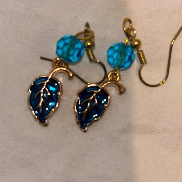 Neiman Marcus Gold and Blue Asymmetric Earrings - Picture 5 of 5